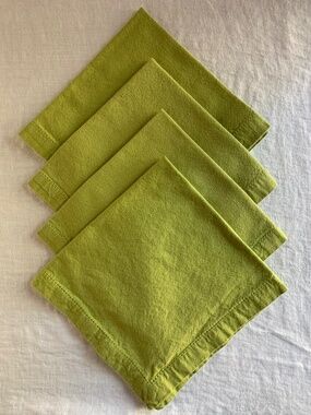 Green Linen-Cotton Hemstitched Napkins | Modern Classic Table Linens | Set of 4